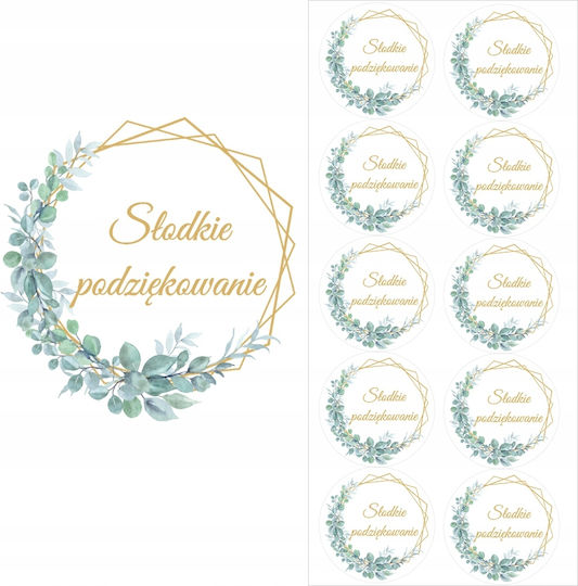 Sweet Thank You Stickers Eucalyptus Boho Leaves Communion 50mm 10pcs