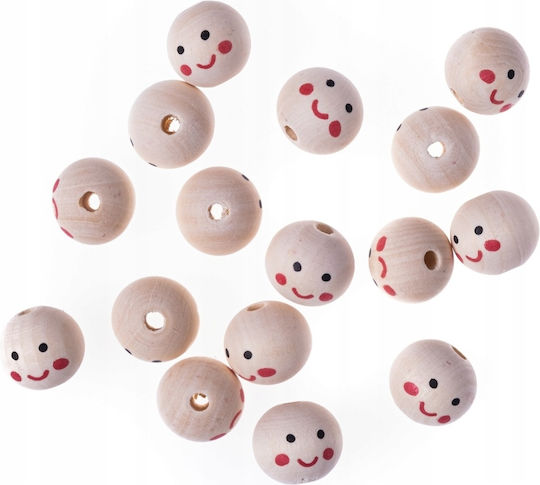 Wooden Beads Smiley Faces 20 Mm 16 Pcs