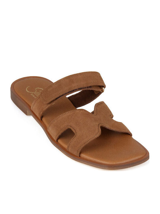 Silia D Design Leather Women's Flat Sandals Brown