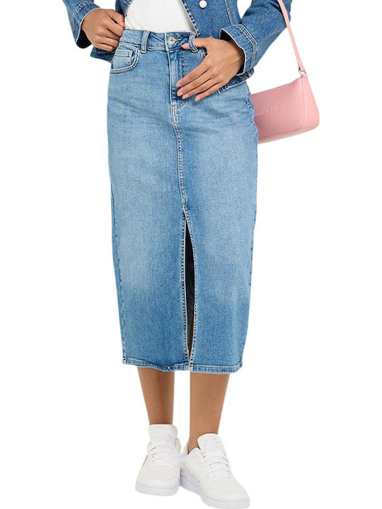 Denim Midi Skirt Medium Blue Denim
