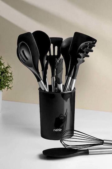 SteweHome Set of 12 Pieces Black Stainless Steel Serving Utensils