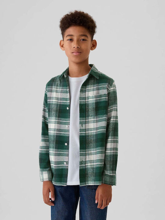 Kids Checked Long-Sleeved Green Shirt