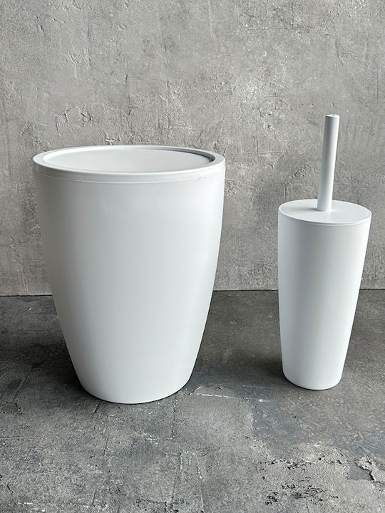 SteweHome Plastic Bathroom Brush and Bin Set White