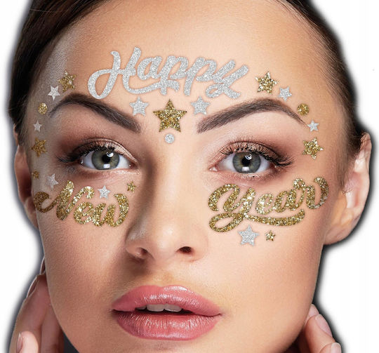 Crystal Stickers Face Happy New Year Gold Silver New Year’s Eve