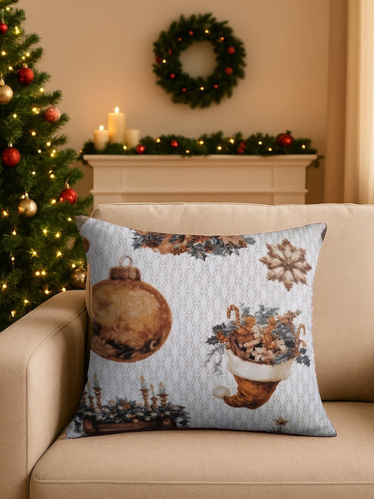 Cotton Christmas Pillowcase 40x40 White Gold Christmas Patterns
