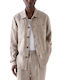 Long Sleeve Linen Overshirt in Regular Fit Beige