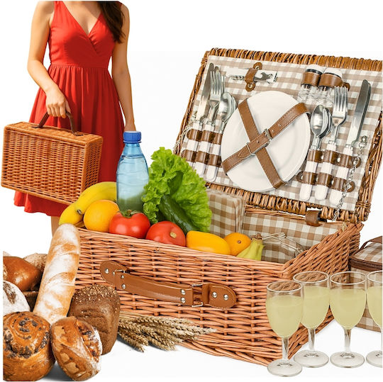 Picknickkorb Weidenkorb 4-Personen Set Thermotasche Besteck Teller More&deco