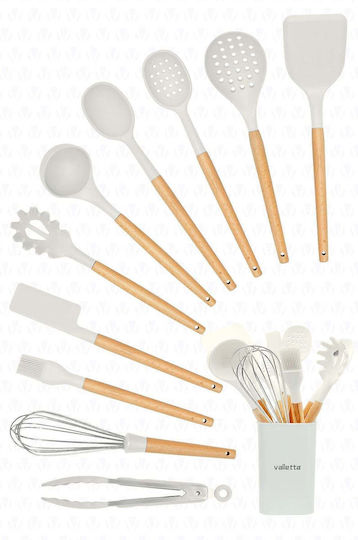 SteweHome Serving Utensil Set Made of Silicone With Stand 11 Pieces White