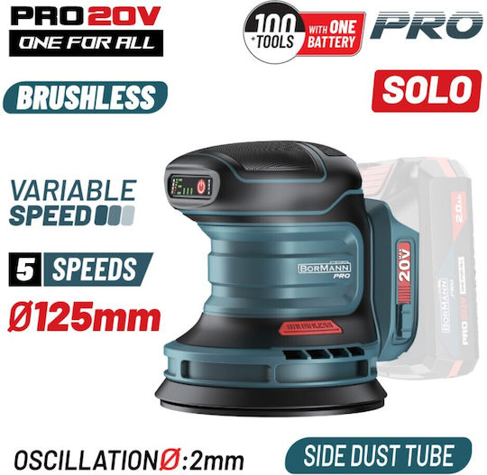 Bormann Pro BBP5413 Έκκεντρο Τριβείο 125mm Μπαταρίας 20V Solo με Ρύθμιση Ταχύτητας και με Σύστημα Αναρρόφησης