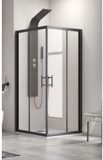 Karag Flora100 Καμπίνα Ντουζιέρας με Συρόμενη Πόρτα 100x80x190cm Mat Black
