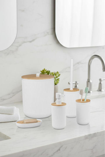 SteweHome Bathroom Accessory Set Bamboo White 5 Pieces