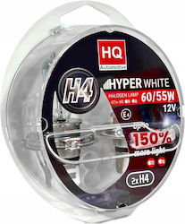 H4 12v 60/55w Hyper White +150% Car Light Bulbs 2 Pcs