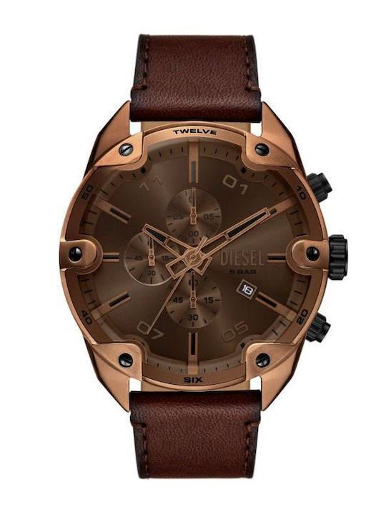 Diesel Herrenuhr 49mm Batterie mit Braun Lederr...