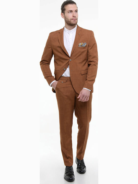 Men's Suit with Vest with Slim Fit Terracotta