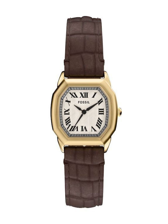 Fossil Γυναικείο Ρολόι 27mm Μπαταρίας με Καφέ Δερμάτινο Λουράκι