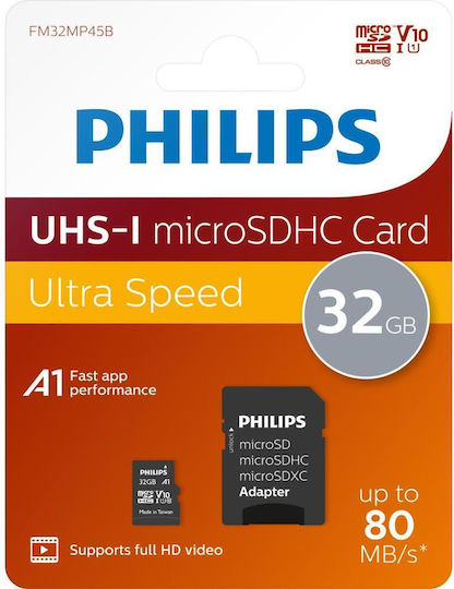 Philips Class microSDHC 32GB U1 UHS-I με αντάπτορα