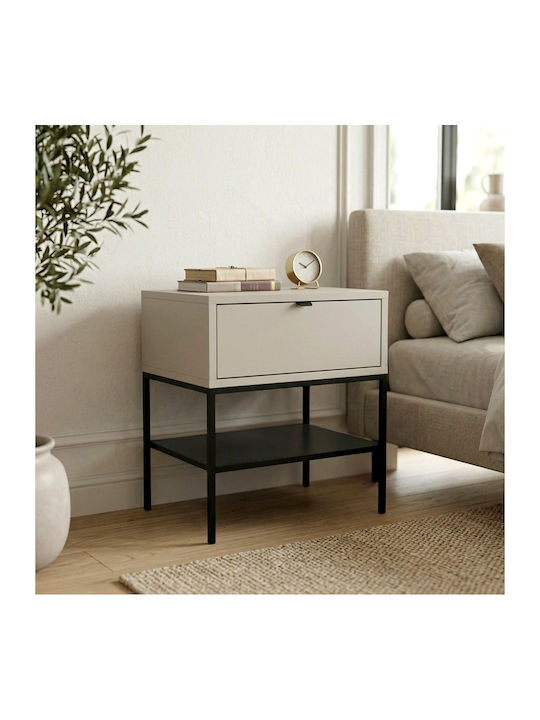 Bedside Table Melis Wooden with Metal Legs Black 45x35x56.4cm