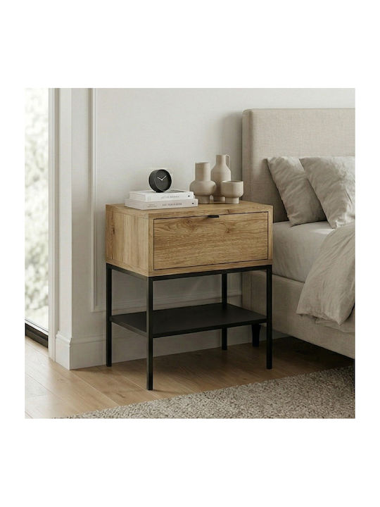 Bedside Table Melis Wooden with Metal Legs Brow...