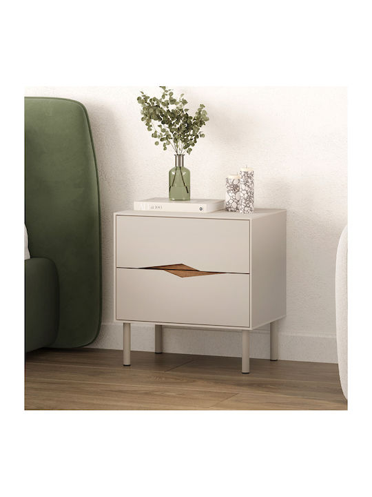 Bedside Table Marquise Wooden with Metal Legs Brown 50x35x52.3cm