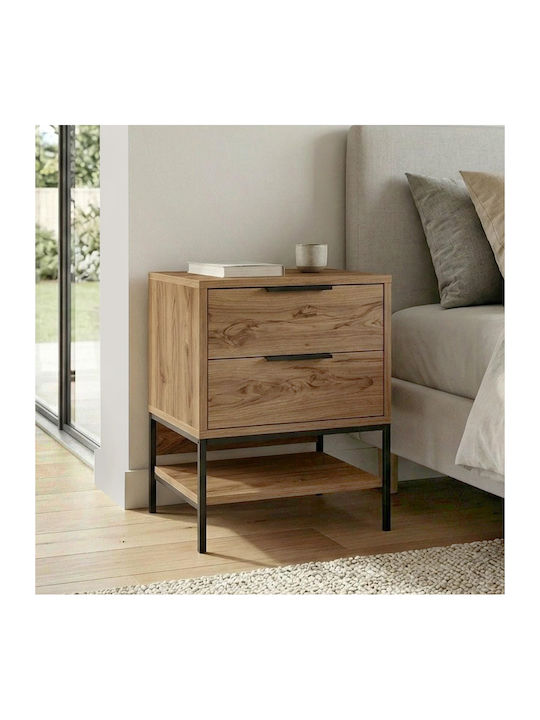 Bedside Table Mars Wooden with Metal Legs Brown 45x35x58cm