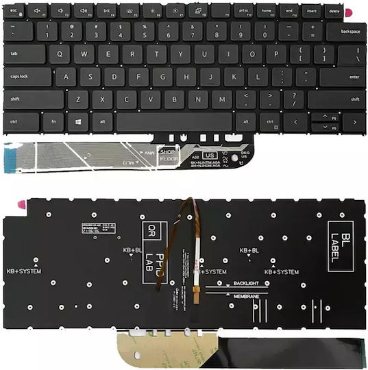 Laptop Keyboard for Dell Backlit without Frame with Frame English (US) Layout in Black Colour SX190525A