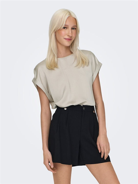 Women's Satin Short Sleeve Blouse Beige