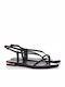 Deri Leder Flache Sandalen Für Damen Schwarz
