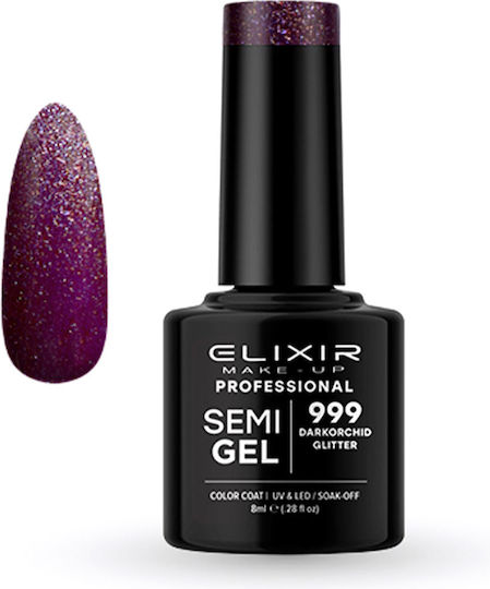 Elixir Ημιμόνιμο Βερνίκι Νυχιών 999 Dark Orchid Glitter με Glitter 8ml