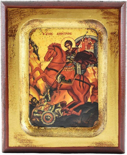 Handmade Saint Dimitrios Icon Carved Wood 24x30cm