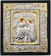 Versilberte Heiligenikone Verkündigung der Gottesmutter Schwarzes Holz 27x30cm