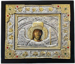 Silver Plated Saint Icon Archangel Michael Taxiarchis Mandamados Black Wood 14x16cm