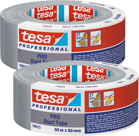 Tesa Αυτοκόλλητη Υφασμάτινη Ταινία Ασημί 50mx50mm 2τμχ
