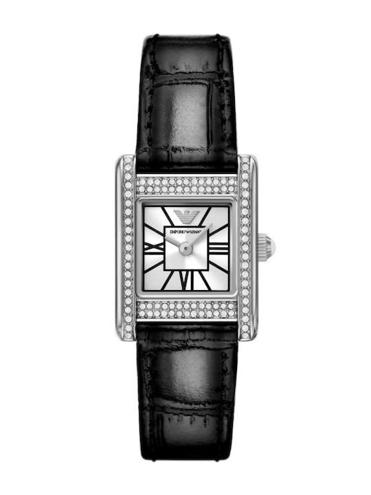 Emporio Armani Γυναικείο Ρολόι 20mm Μπαταρίας με Μαύρο Δερμάτινο Λουράκι