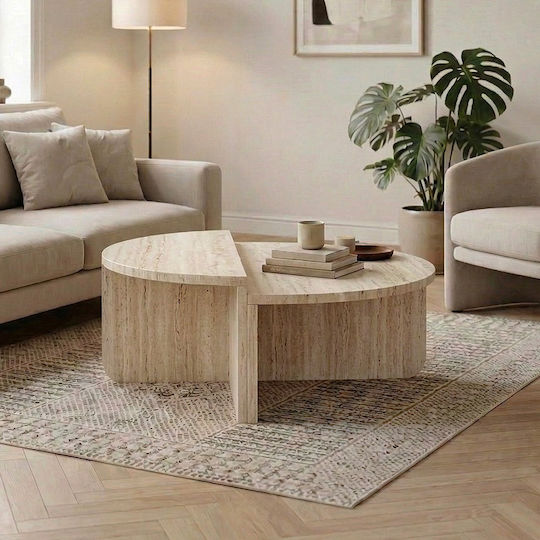 Στρογγυλό Κεντρικό Τραπεζάκι Aloeva Ξύλινο Travertine Μ90xΠ90xΥ37εκ.