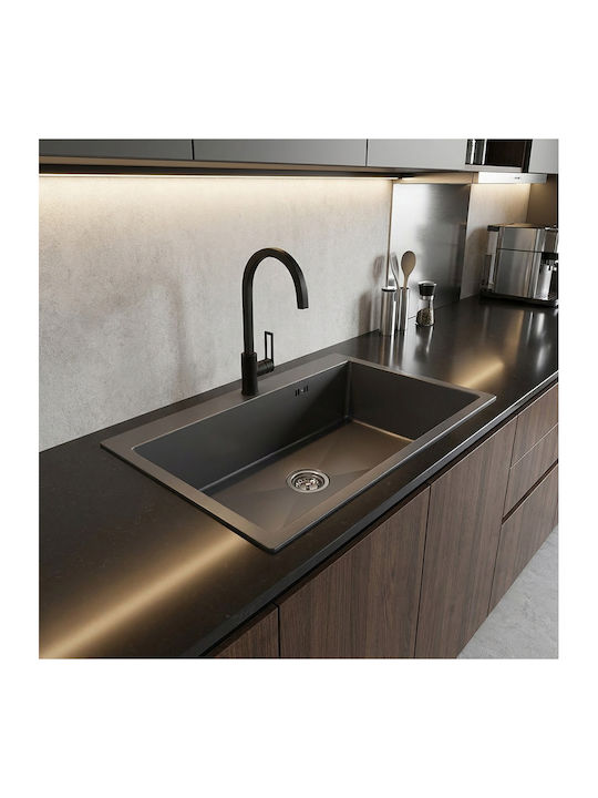Sanitec Vision 8650b Drop-In Kitchen Sink Inox Satin Finish L86xW50cm Black