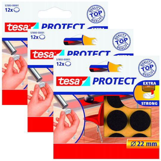 Tesa Self-adhesive Felt Pads Furniture Chairs Brown 22mm 12pcs X3