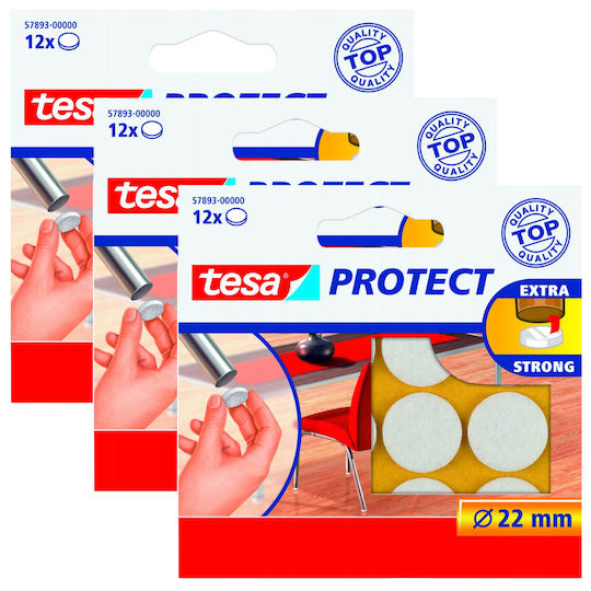 Tesa Self-adhesive Felt Pads Furniture Chairs White 22mm 12pcs X3