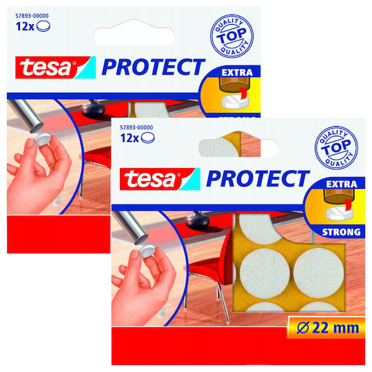 Tesa Self-adhesive Felt Pads Furniture Chairs White 22mm 12pcs X2