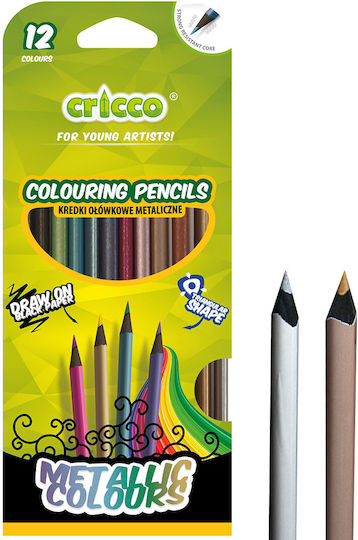 Cricco Triangular Crayons 12 Colors Metallic Black Wood Cr321k12