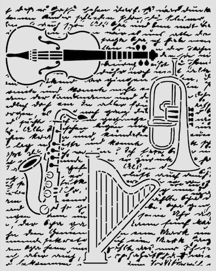 Thick Stencil 20x25cm Stamperia Symphony Βιολί Τρομπέτα Άρπα