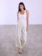 Celestino Women's Pantaloons Striped Loose Fit Light Beige