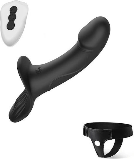 Дамски Двуместен Клиторен Страп-он с Вибрация Guilty Toys 24.5см Черен
