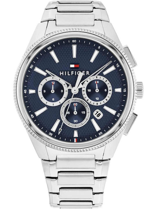 Tommy Hilfiger Sam Ανδρικό Ρολόι Χρονογράφος Μπαταρίας με Ασημί Μεταλλικό Μπρασελέ