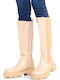 Leder Damenstiefel mit Mittelhohem Absatz Beige