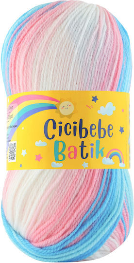 Kamgarn Cicibebe Batik Knitting Yarn Col550-35 Blue-Pink-White Multicolour Acrylic 100gr 360mtr