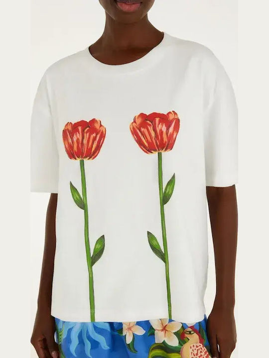 Women's Sports T-shirt Fast Drying Floral Bianco