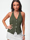 Women's Sleeveless Striped Khaki Blouse