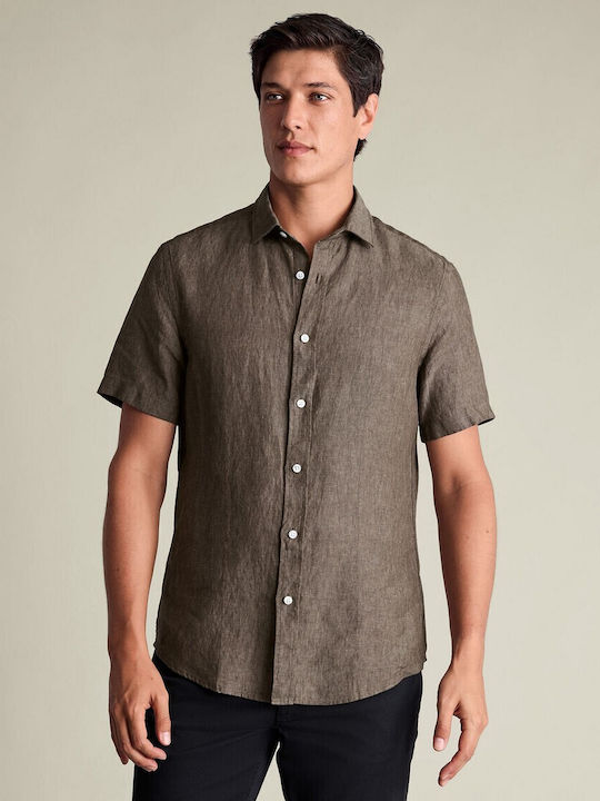 Charles Tyrwhitt Λινό Πουκάμισο Καφέ