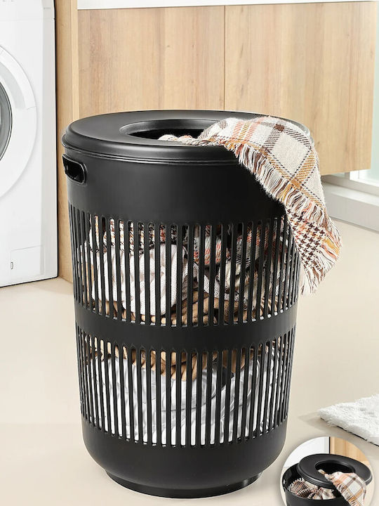 SteweHome Coș de Rufe Plastic 60l cu Capac Negru
