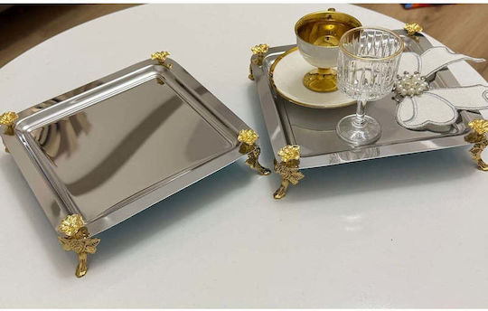 SteweHome Decorative Tray Metallic Square 22x22cm 2 Pieces